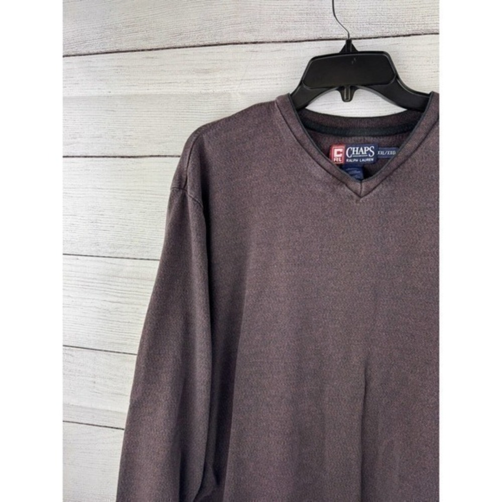 Chaps Ralph Lauren Sweater Brown Purple 100% Cotton V Neck Pullover Heavy XXL - Picture 6 of 8